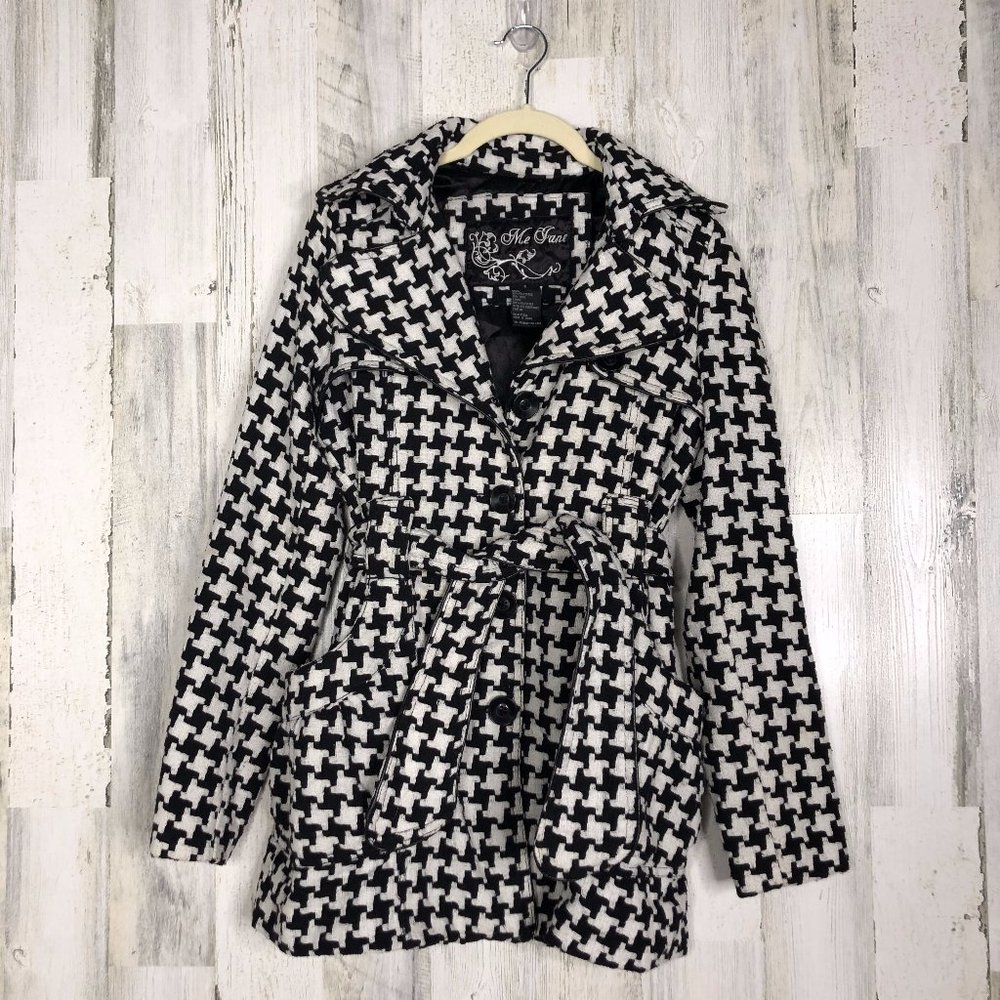 Me Jane Womens Houndstooth Trench Pea Coat Sz S